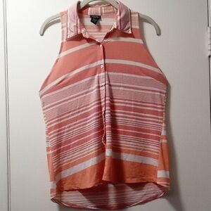 Rue21 Pink and White Sleeveless Polo Blouse